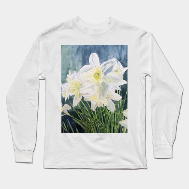 Pale Daffodils watercolour painting Long Sleeve T-Shirt by esvb